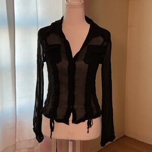 Express Black Sheer Button-Up Blouse